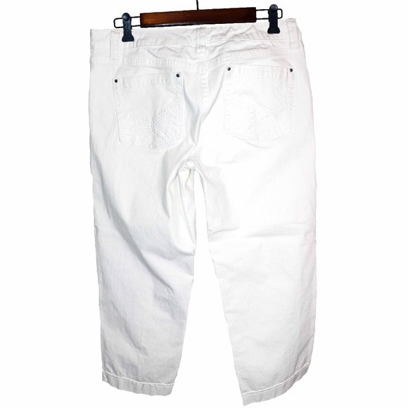 Amazing WHBM Blanc White Denim Raw Hem Cuffs Capri Jeans Size 10 GUC - Picture 8 of 14